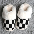 Checkered Faux Fur Cuff Mule Luxury Soft Slipper