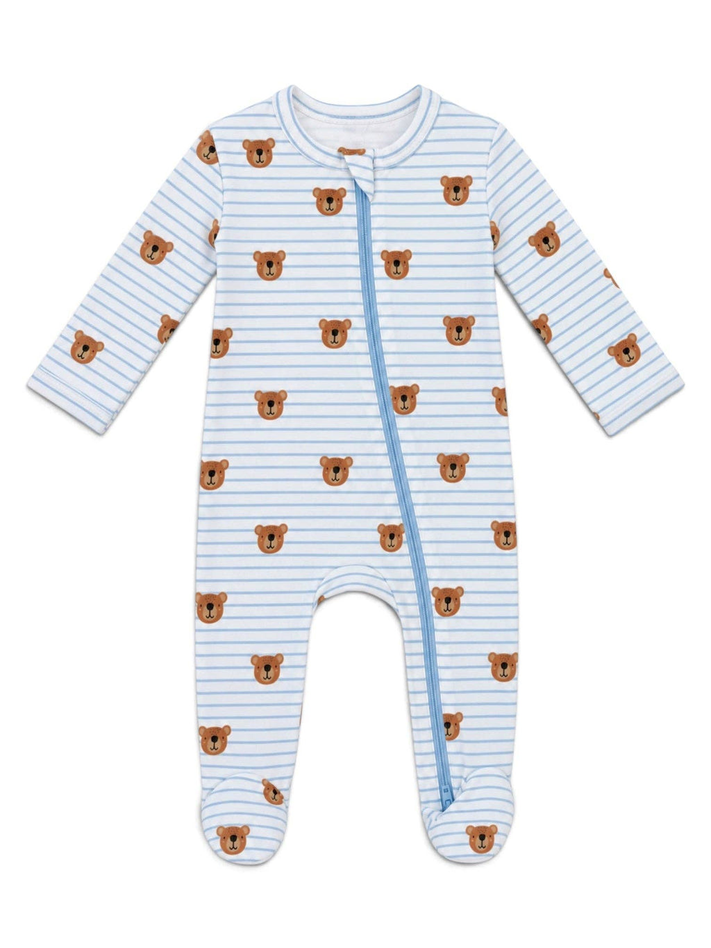 Blue Bear Stripe / Organic Cotton 2-Way Zip Footie