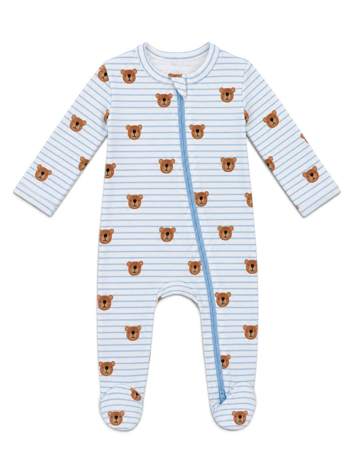 Blue Bear Stripe / Organic Cotton 2-Way Zip Footie