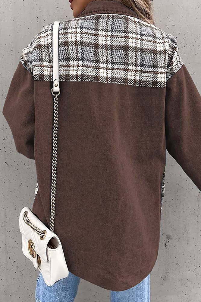 Plaid Splicing Open Button Jacket