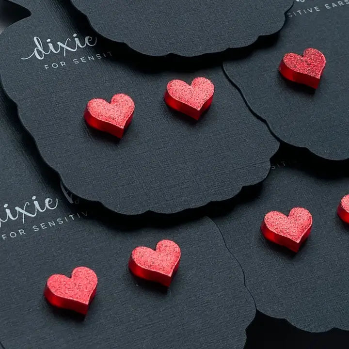 Micro Confetti Hearts in Red or Raspberry Glitter