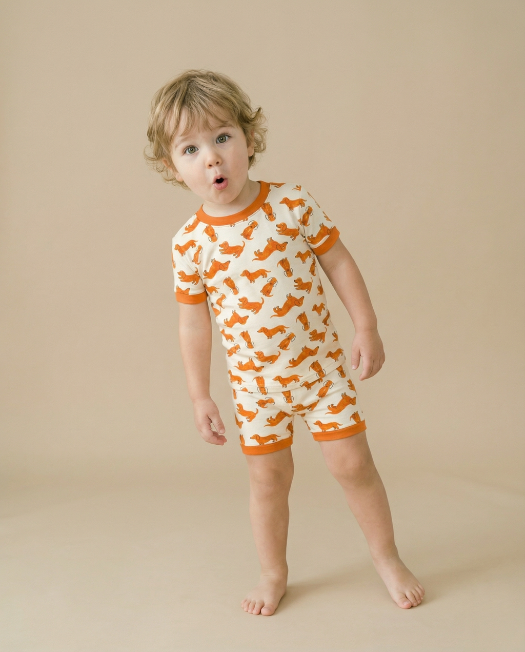 Orange Puppy Bamboo Boys Girls Infants Short Sleeve PJs