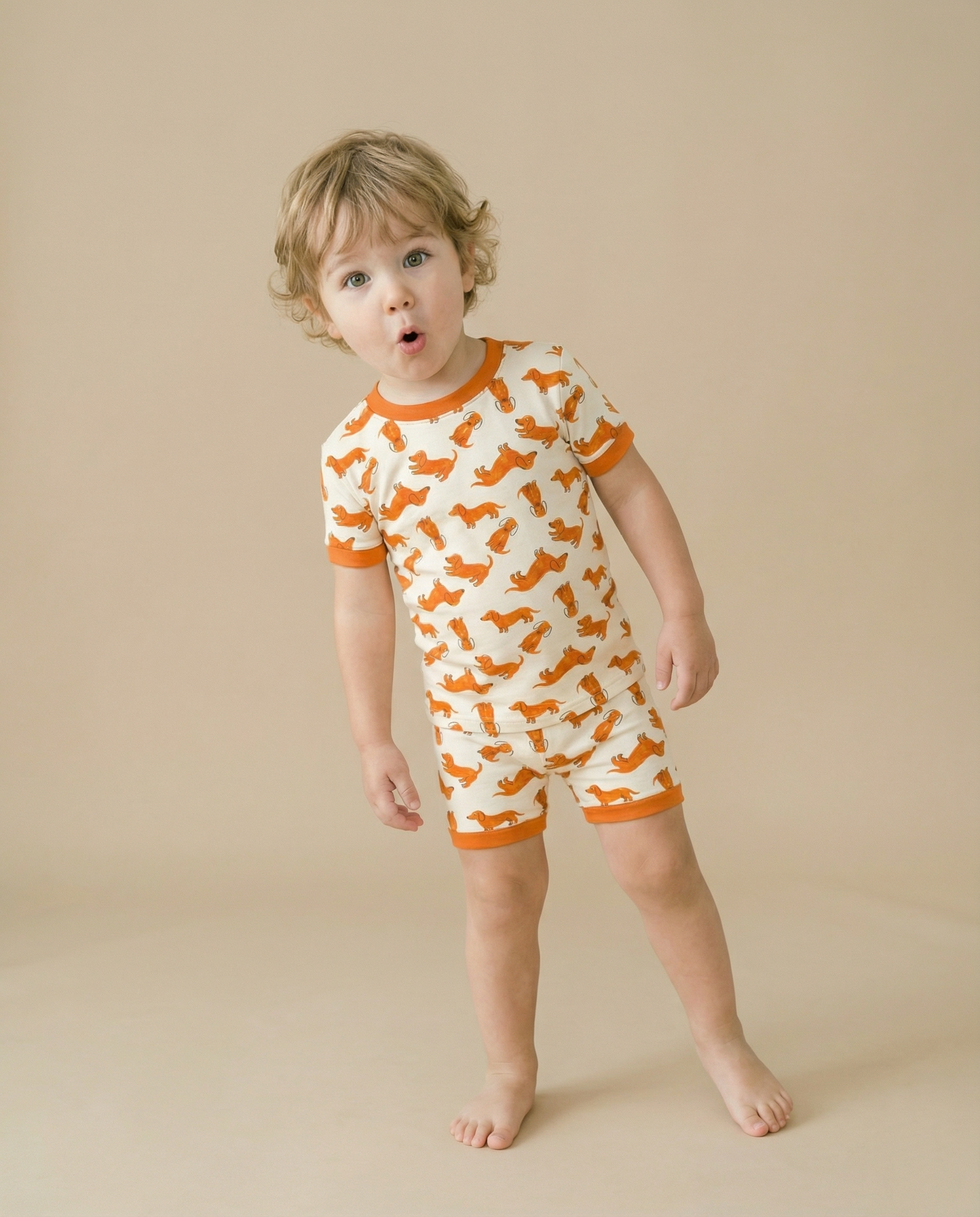 Orange Puppy Bamboo Boys Girls Infants Short Sleeve PJs