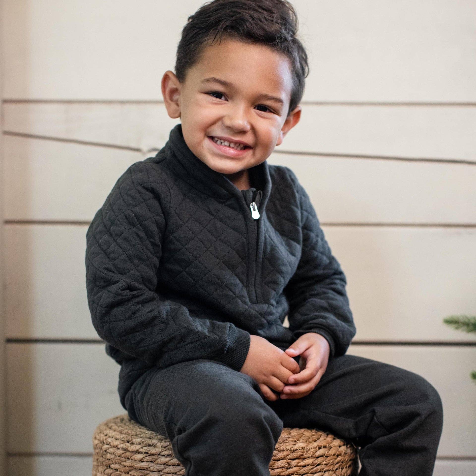 Quilted Organic Cotton Top & Pants Set - Shadow