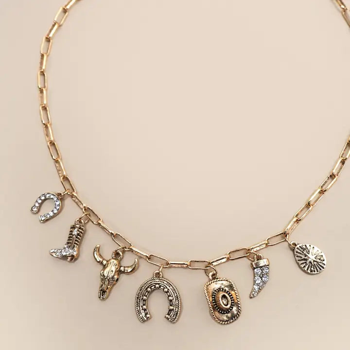 Charm Necklace-Western Hat Horseshoe Boot
