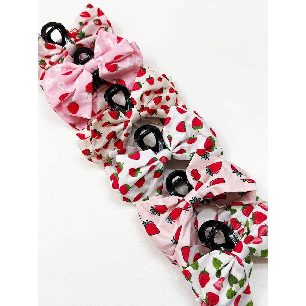 Strawberry Print  Bow Hair Claw Clip