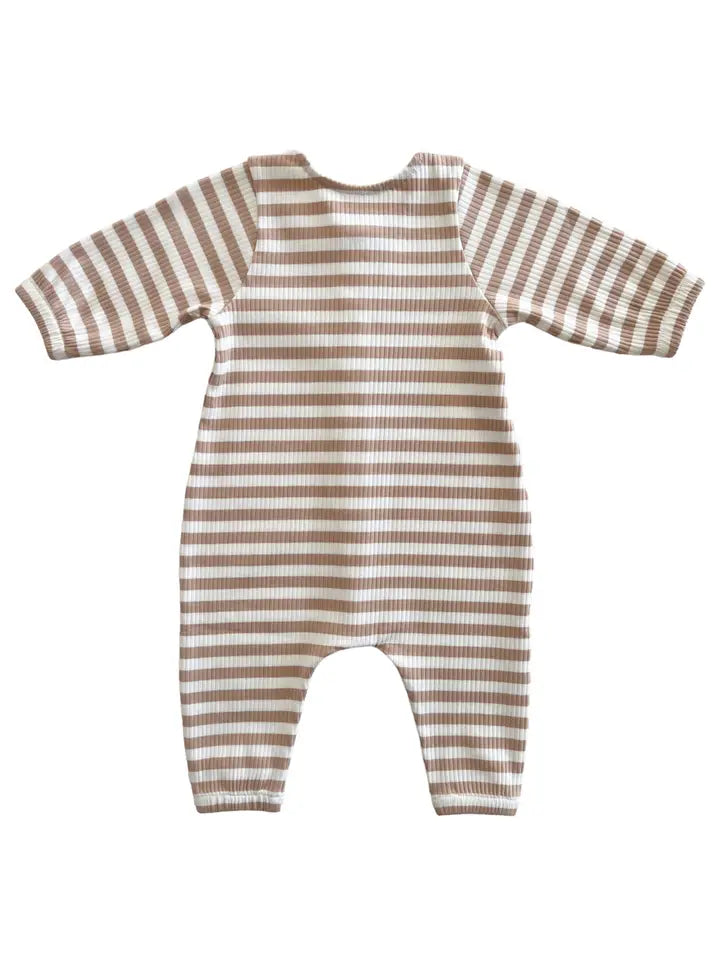 Tan Stripe / Organic Ribbed Long Sleeve Bay Jumpsuit (Baby)