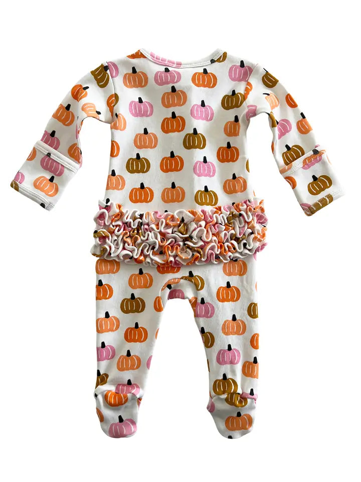 Pink Pumpkin Patch / Organic Frill Zip Footie (Baby - Kids)