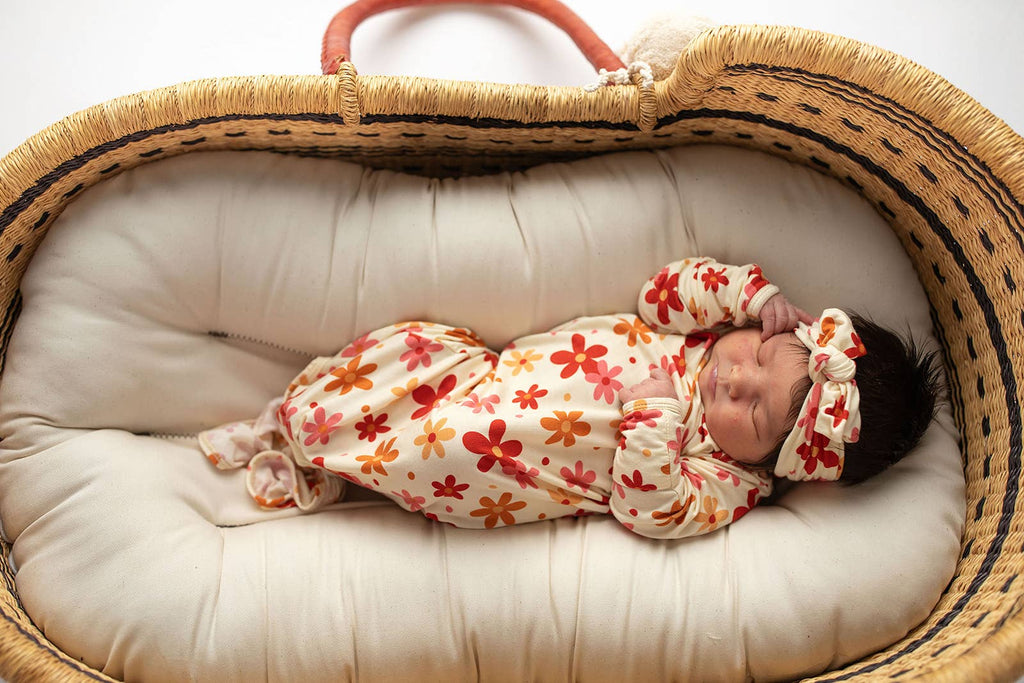 70s Groovy Flower Knotted Newborn Baby Gown