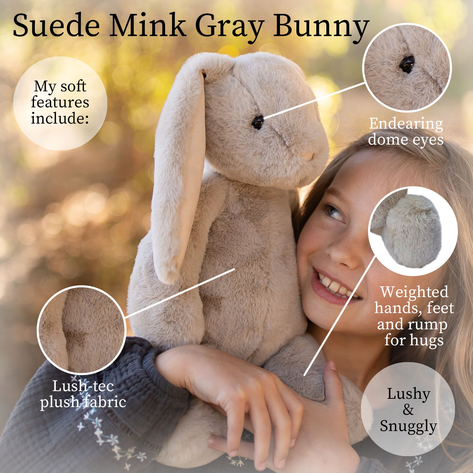 World's Softest Lushee 16 inch - Suede Mink Bunny Gray Plush