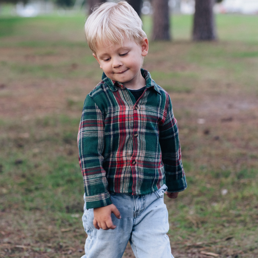 Red & Green Plaid Holiday Shirt- Boy's