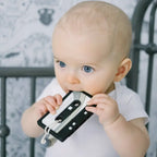 Silicone Cassette Tape Teether with Clip - Black