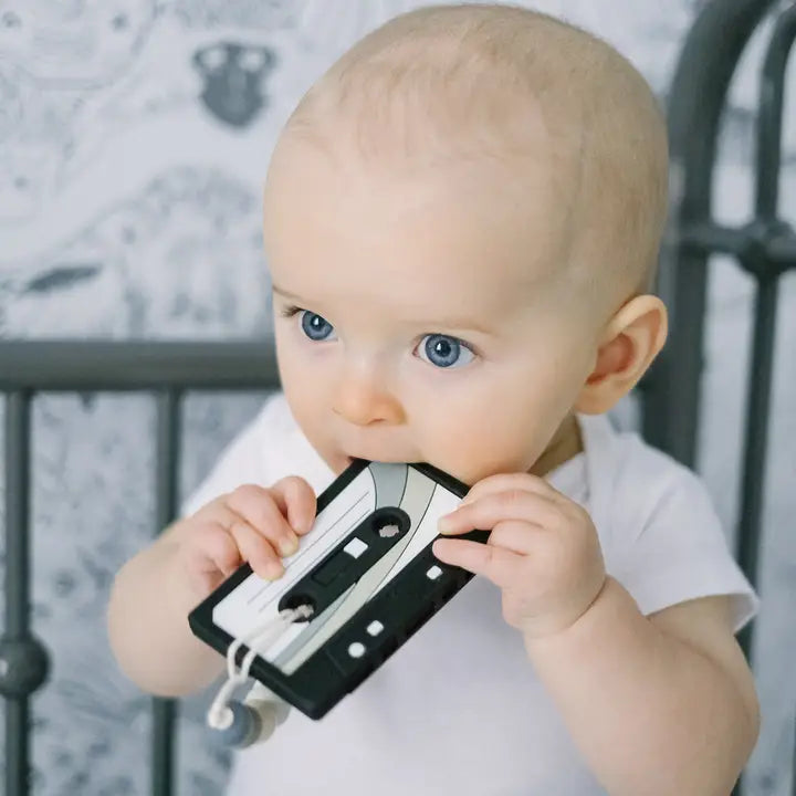 Silicone Cassette Tape Teether with Clip - Black