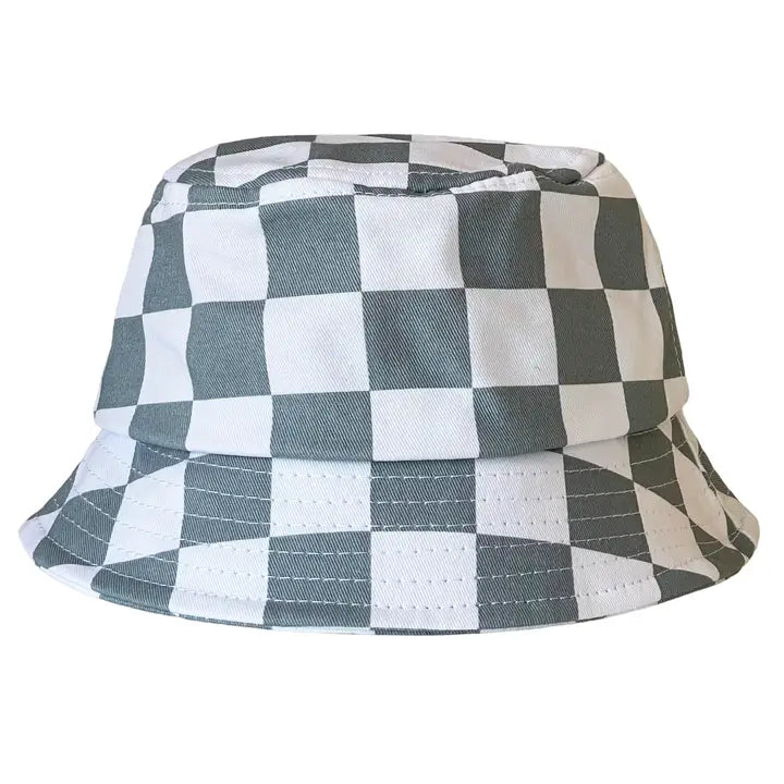 Checkered Bucket Hat - Black, Pink, Stone Blue
