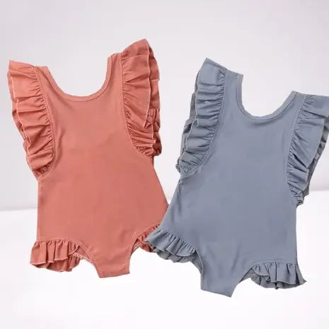 Ruffle Scoop Back One-Piece Girl Swimsuit - Persimmon