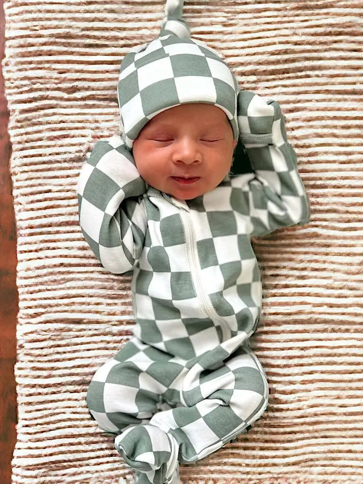 Matcha Milkshake Checkerboard Organic 2-way Zip Romper
