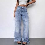 Women's Vintage Washed High Waist Wide Leg Denim Jeans