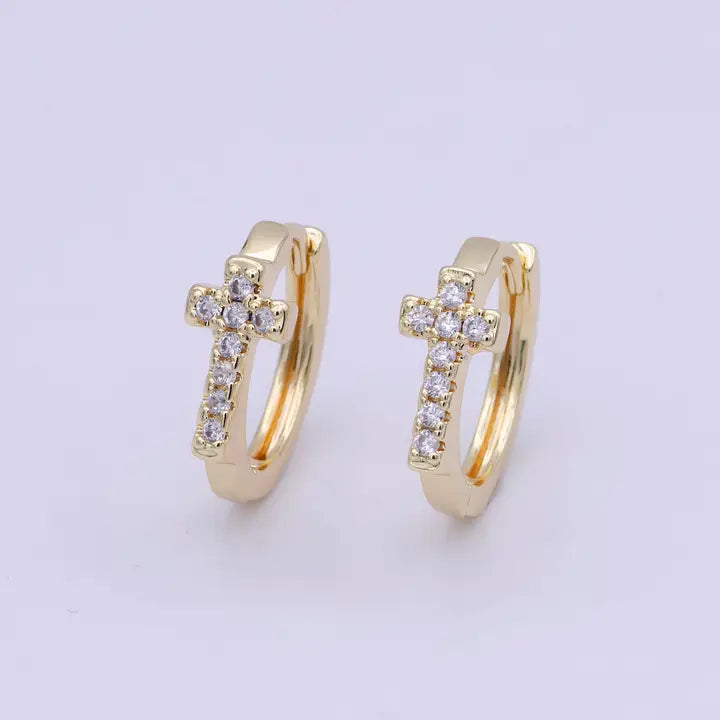 Gold Hoop Cross Earring