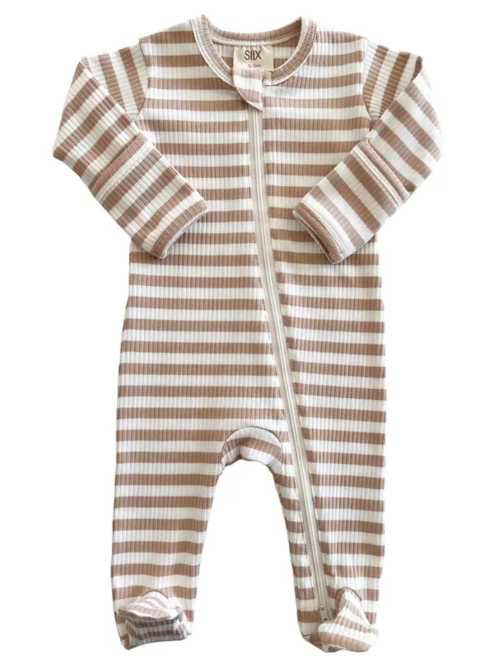 Tan Stripe / Organic Ribbed Zip Footie (Baby - Kids)