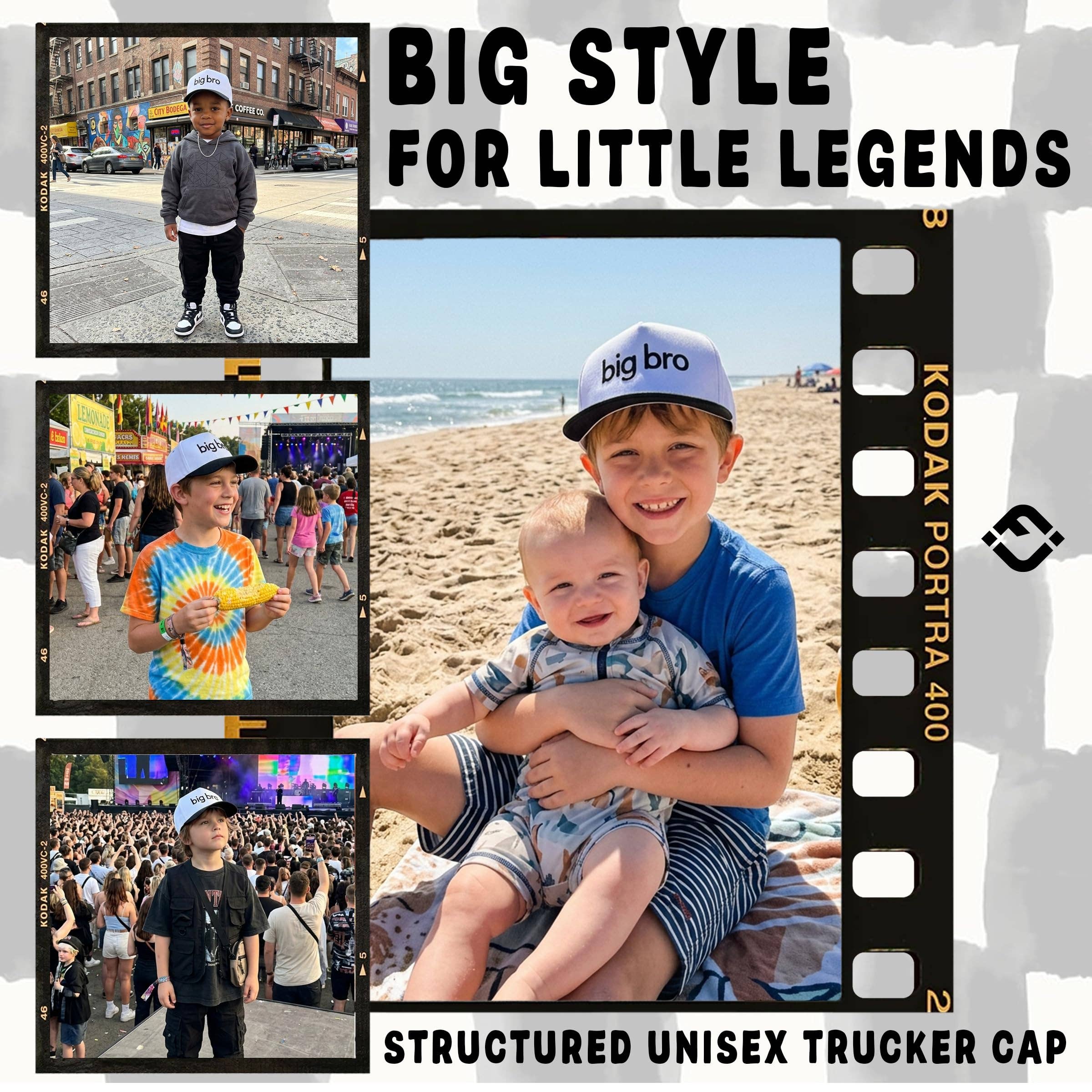 Kid/Baby 2-Tone Cap: Big Bro - Black/White