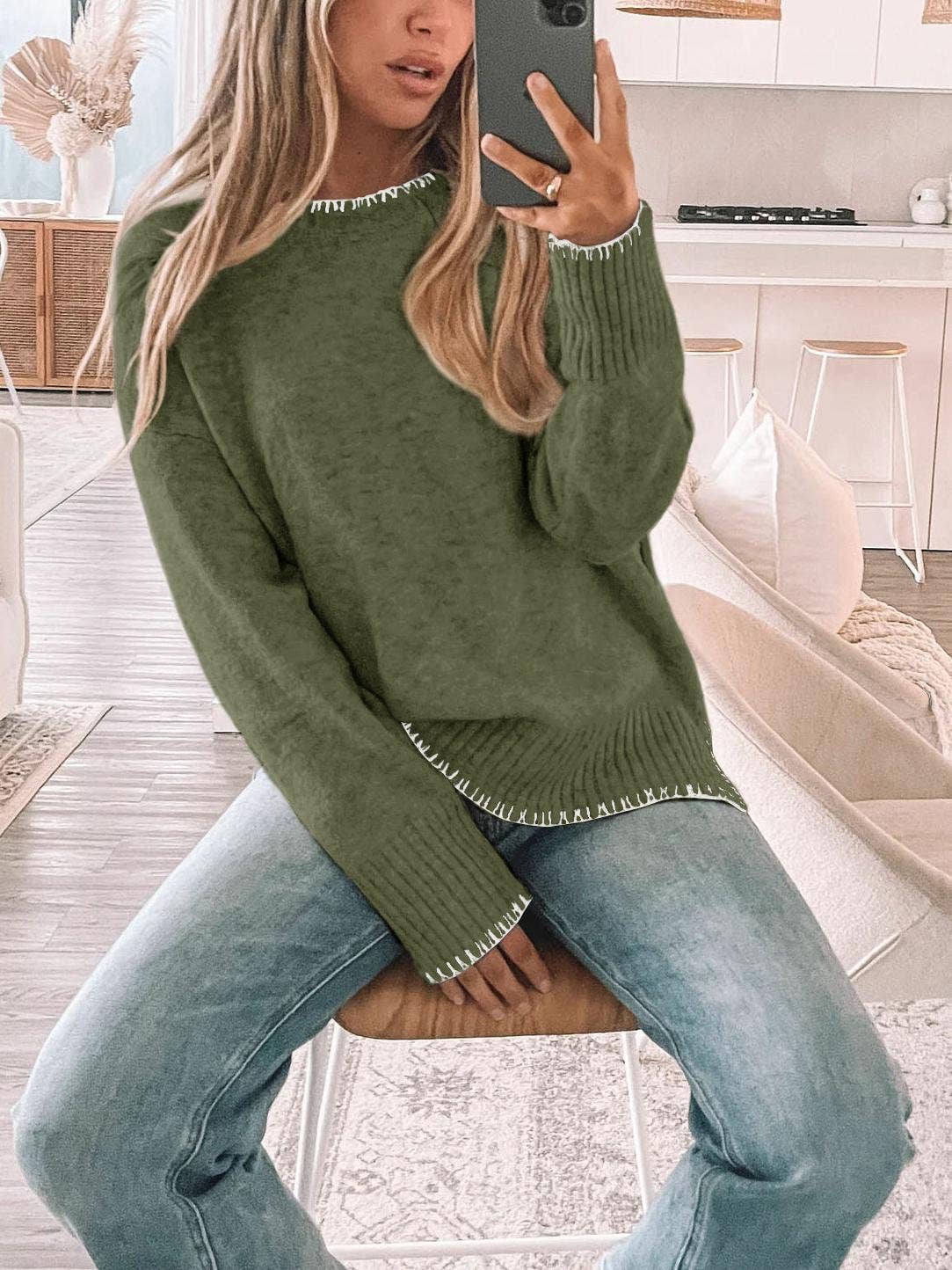Knit Sweater with Contrast Trim – Casual & Cozy