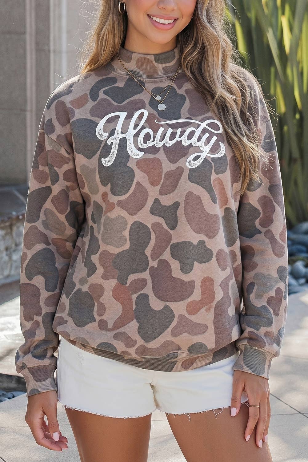Camo Howdy Oversized Mock Neck Sweatshirt S-XL