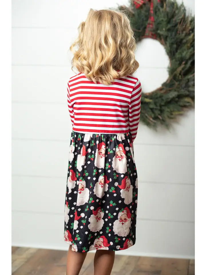 Kids Santa Candy Cane Stripe Holiday Ruffle Twirl Dress