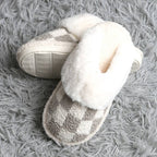 Checkered Faux Fur Cuff Mule Luxury Soft Slipper