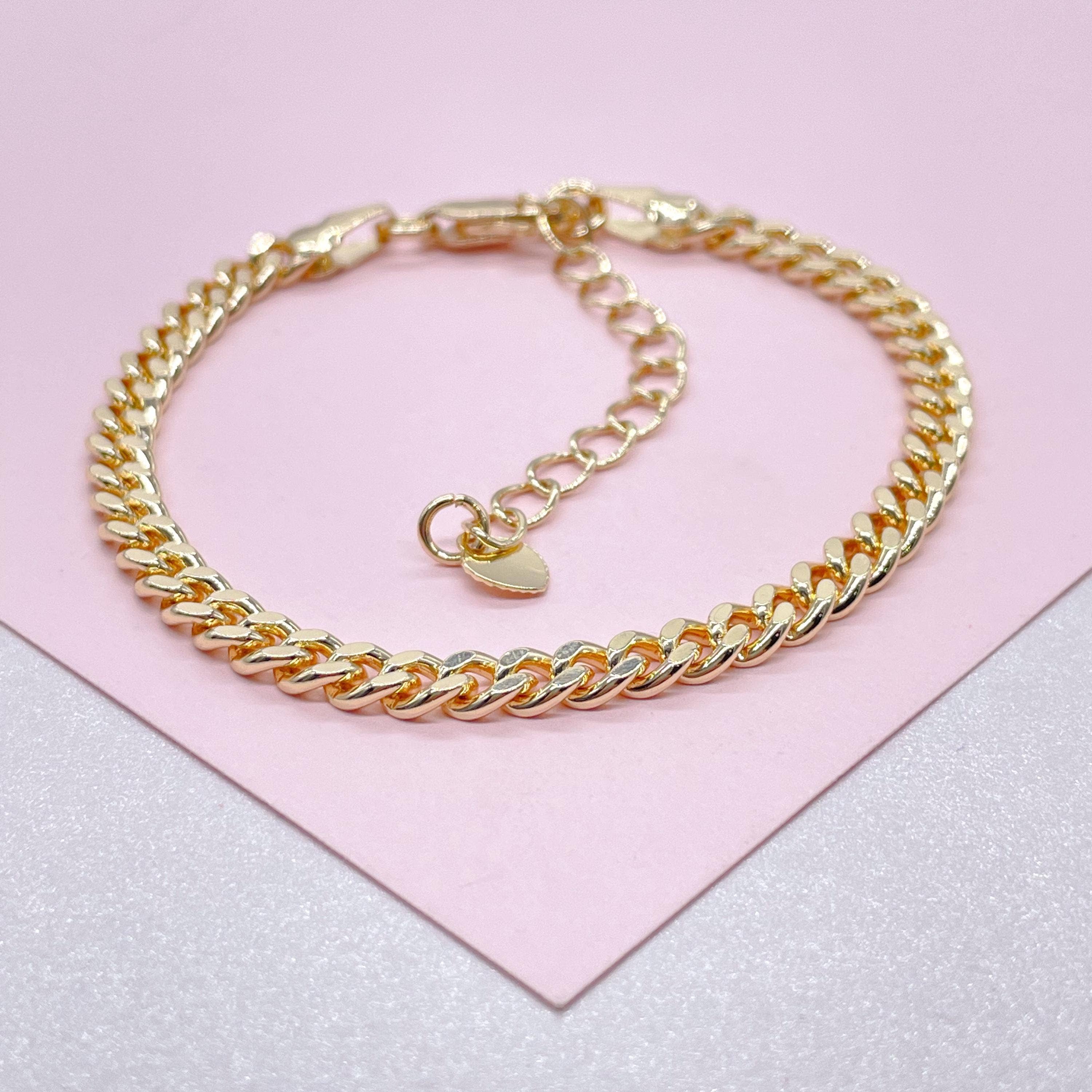 18k GF 4mm Cuban Link Chain Bracelet