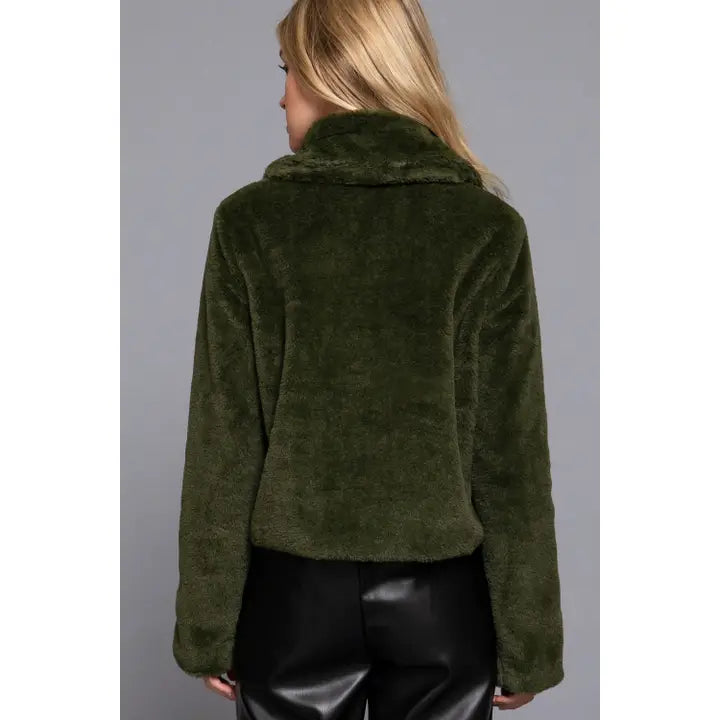Long Sleeve Collar with Toggle Button Fur Duffle Jacket - Olive