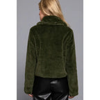 Long Sleeve Collar with Toggle Button Fur Duffle Jacket - Olive
