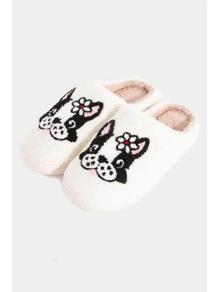Fuzzy French Bull Dog Slippers