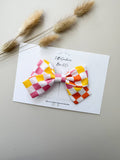 Yellow & Pink Checkers Pinwheel Hair Bow