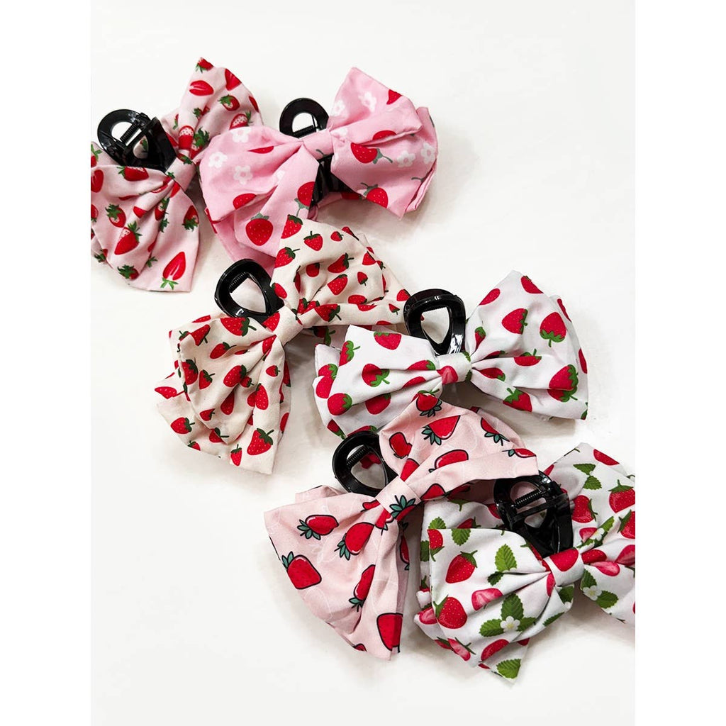 Strawberry Print  Bow Hair Claw Clip