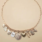 Charm Necklace-Custer Bow Heart Pearl Link