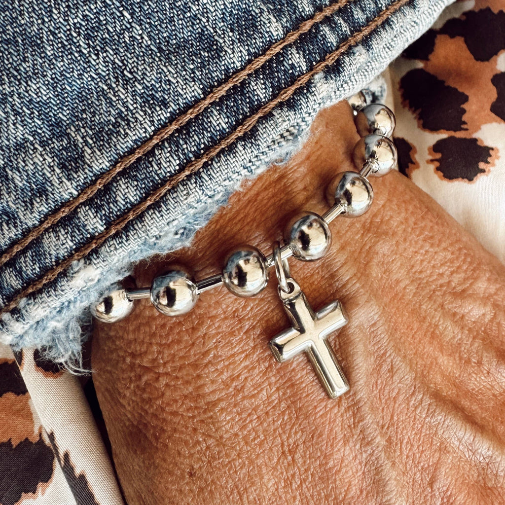 Stainless Steel Cross Charm Bracelet 