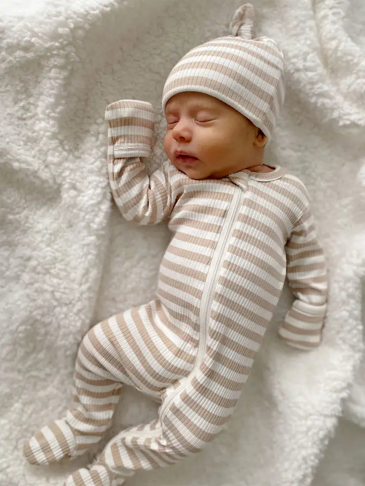 Tan Stripe / Organic Ribbed Zip Footie (Baby - Kids)