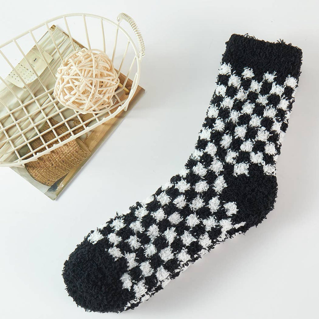 Plaid Pattern Fuzzy Sleep Socks