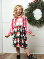 Kids Santa Candy Cane Stripe Holiday Ruffle Twirl Dress