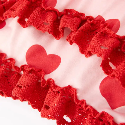 Valentine's Day Heart Print Ruffle Long Sleeve Dress
