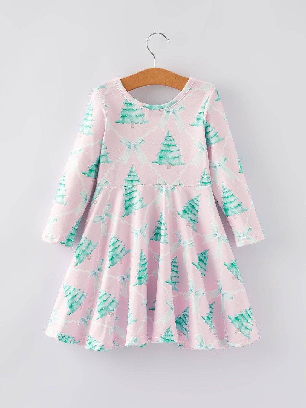 Christmas Tree Bow Print Girls Dress