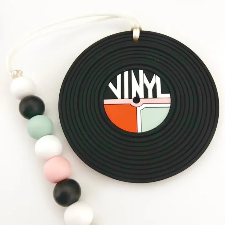 Vinyl Record  Silicone Baby Teether - Pink with Clip