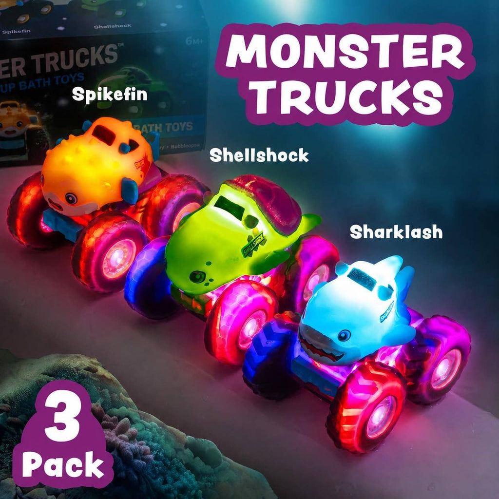 Tub Works® Monster Trucks™ Light Up Bath Toys, 3 Pack, Shark, Sea Turtle & Pufferfish
