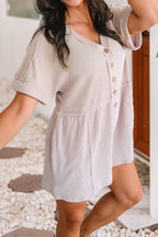 LDC Corded Short Sleeve V Neck Buttoned Romper
