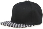 Flat Brim Trucker Hat - Checker Brim - Black