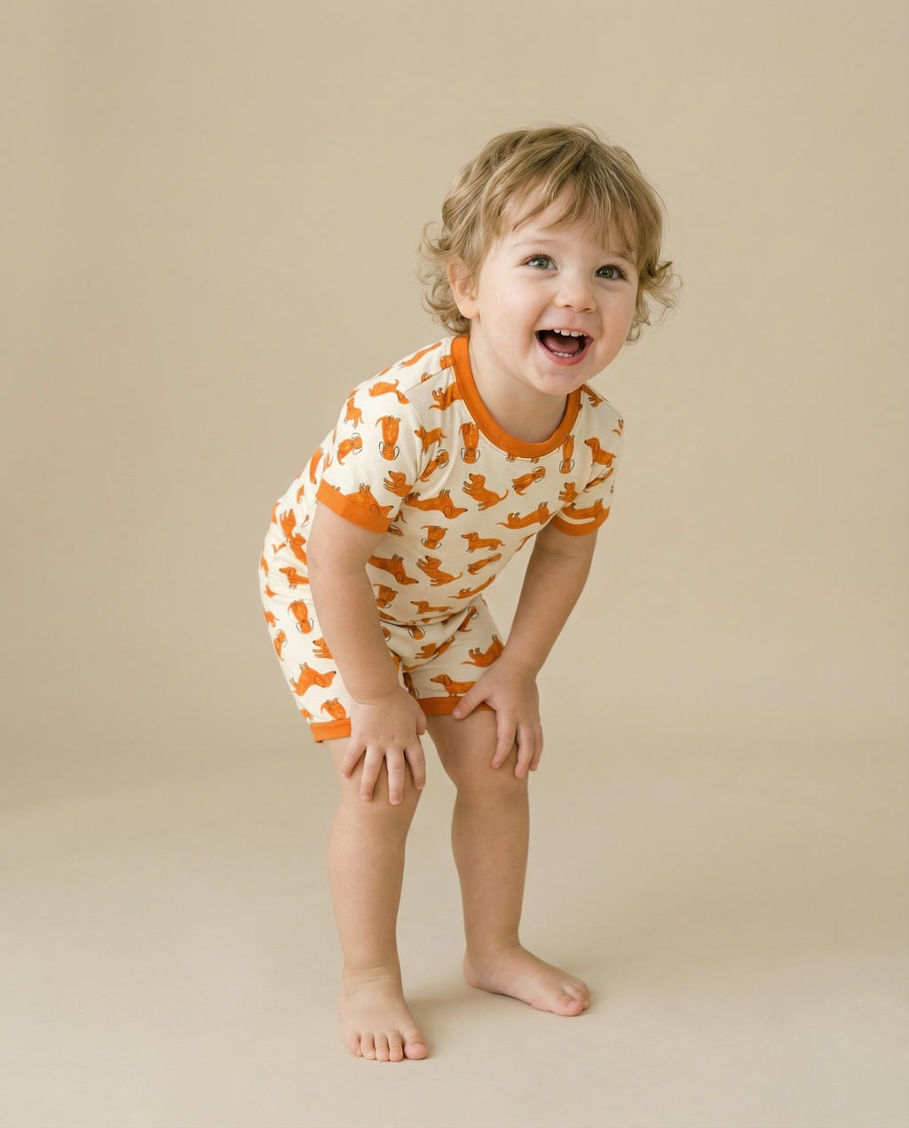 Orange Puppy Bamboo Boys Girls Infants Short Sleeve PJs