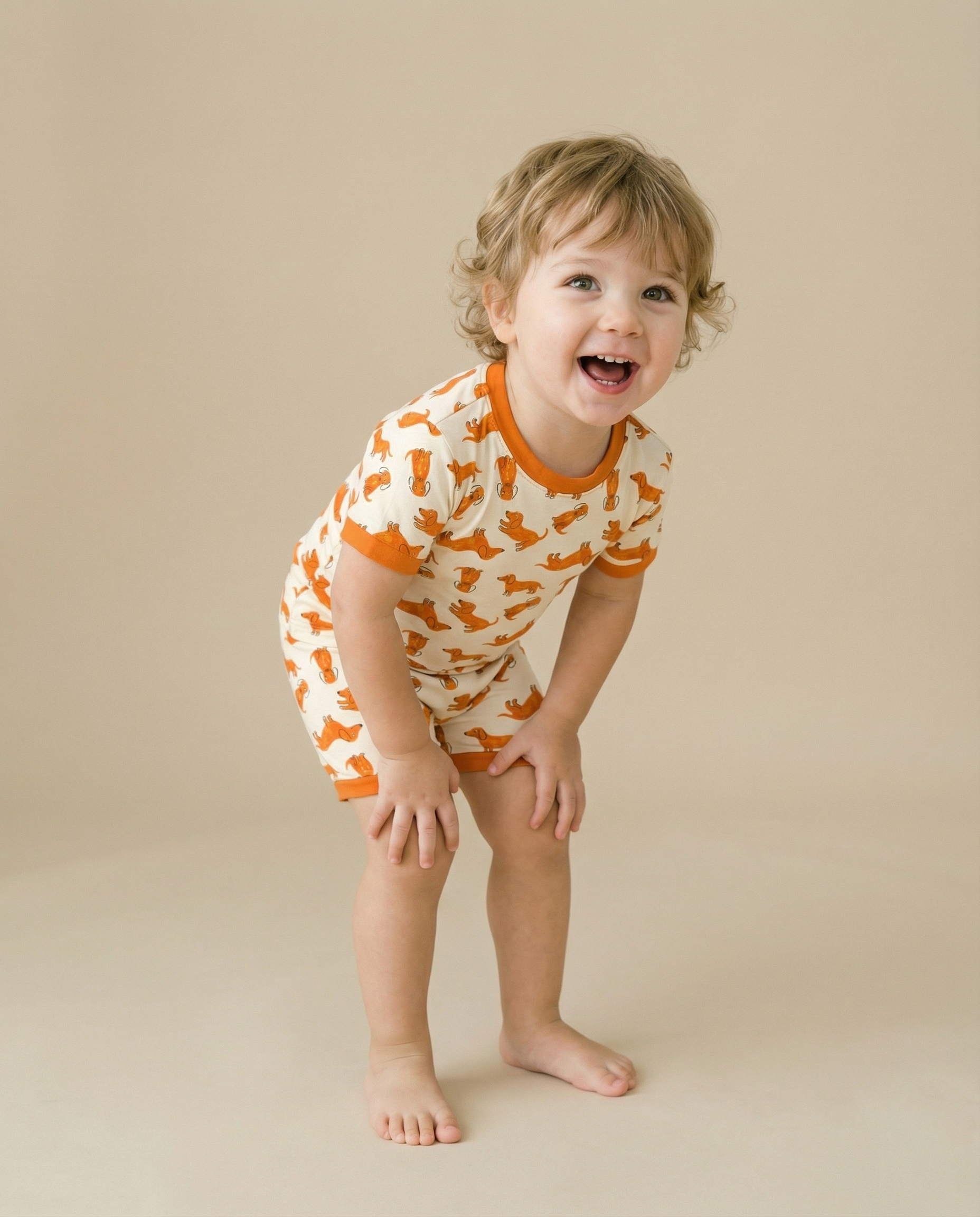 Orange Puppy Bamboo Boys Girls Infants Short Sleeve PJs