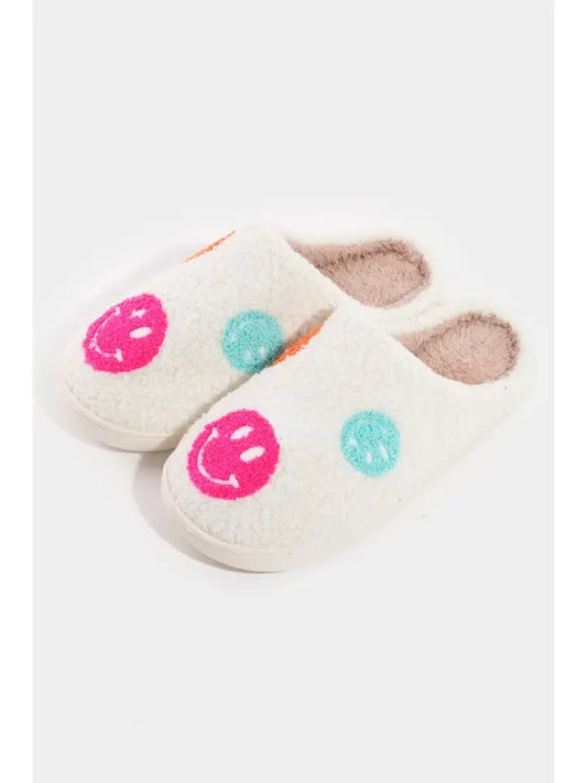 Colorful Smiley Faces Fuzzy Slippers