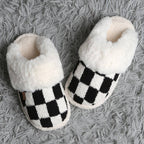 Checkered Faux Fur Cuff Mule Luxury Soft Slipper