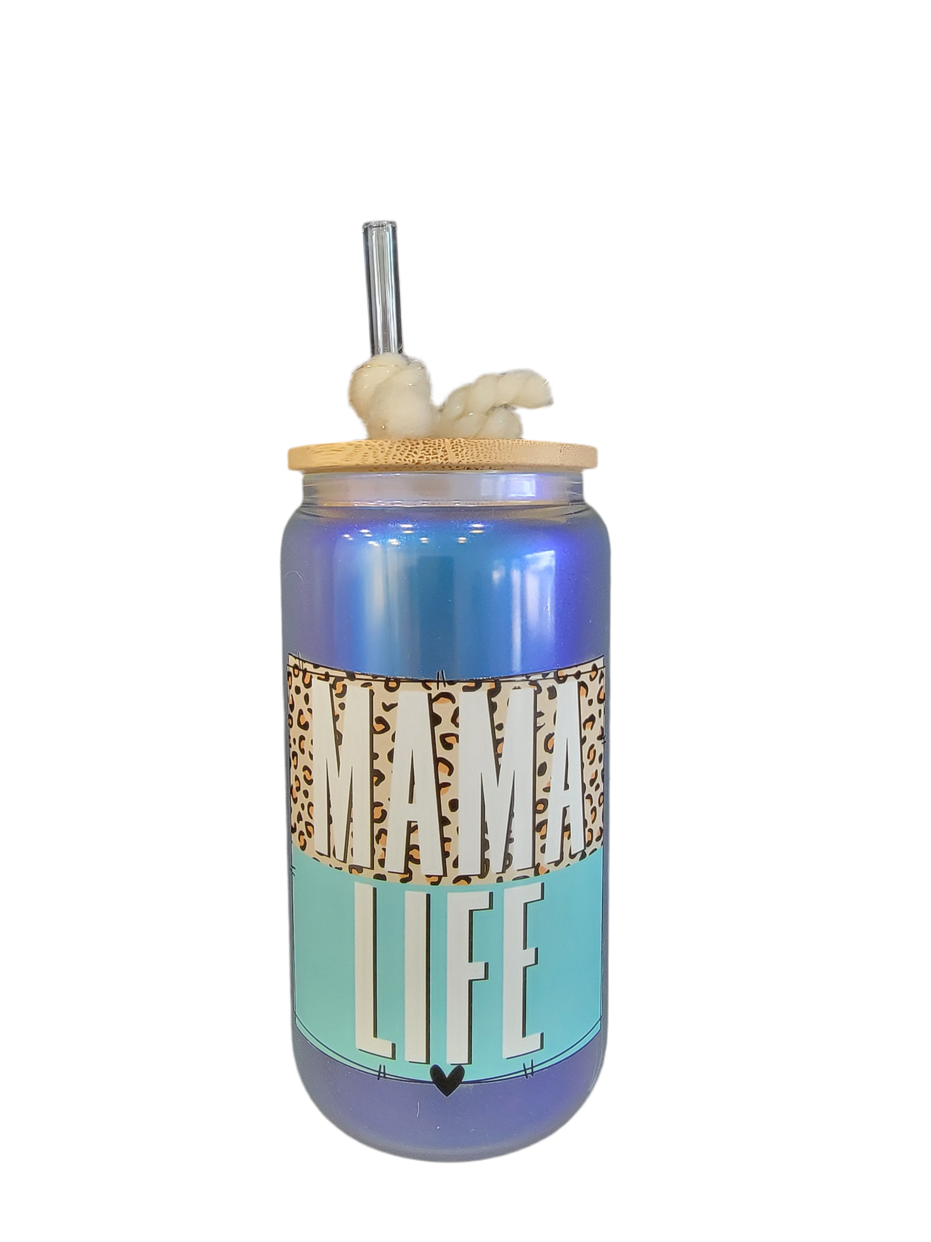 Mama Life glass cup w/lid and Straw